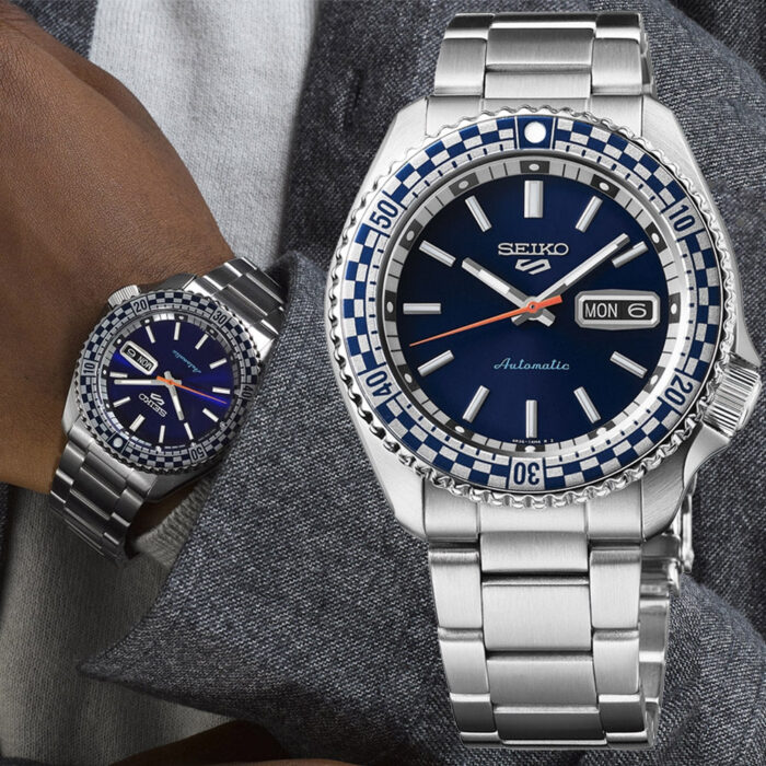 Seiko 5 Sports Petrol Blue Checker Flag Special Edition Blue Dial Silver Steel Strap Watch For Men - SRPK65K1 - Image 10